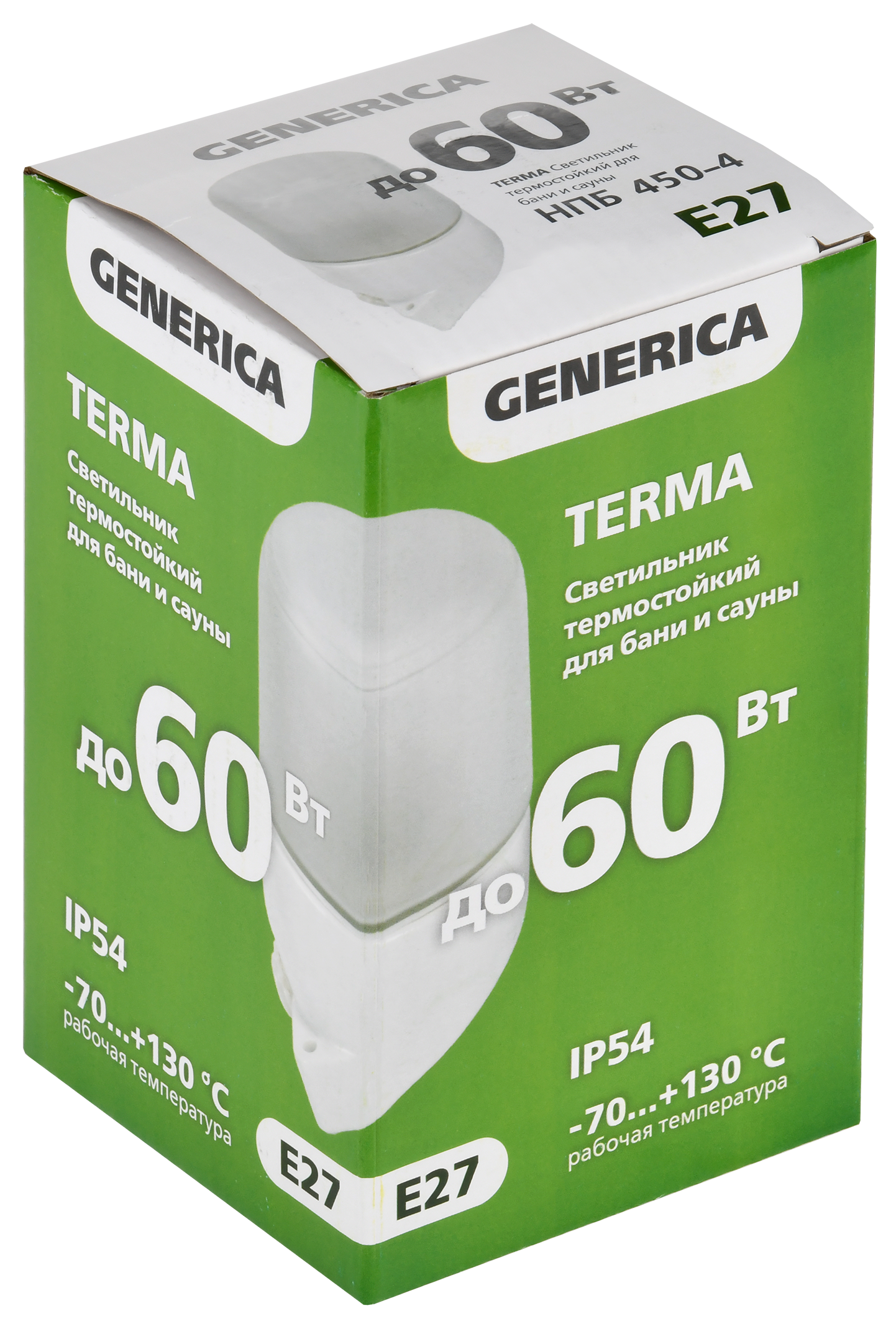TERMA Светильник термостойкий для бани и сауны НПБ 450-4 IP54 60Вт белый наклон GENERICA