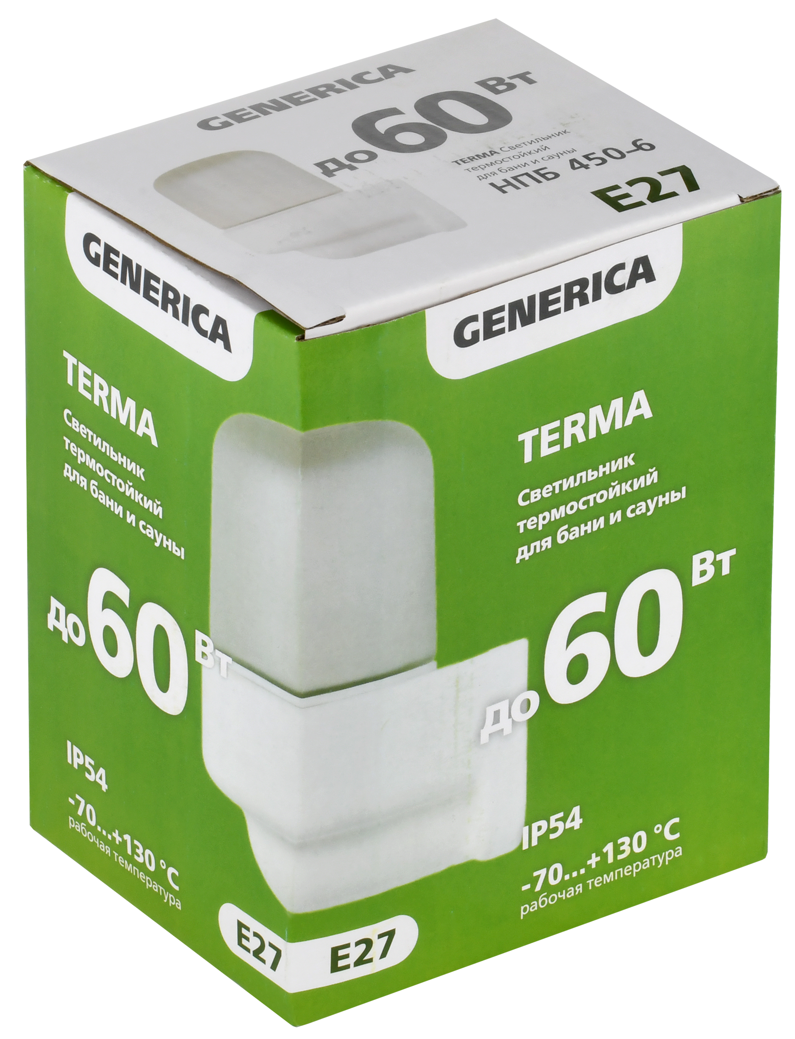 TERMA Светильник термостойкий для бани и сауны НПБ 450-6 IP54 60Вт белый угол GENERICA
