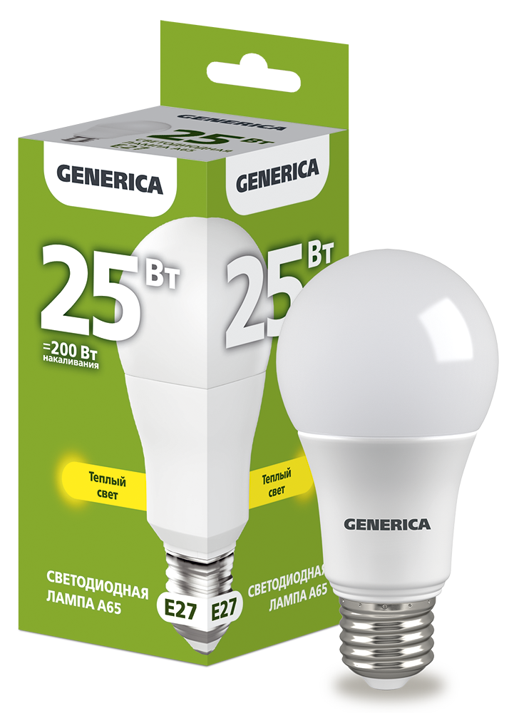 Лампа светодиодная A65 груша 25Вт 230В 3000К E27 GENERICA