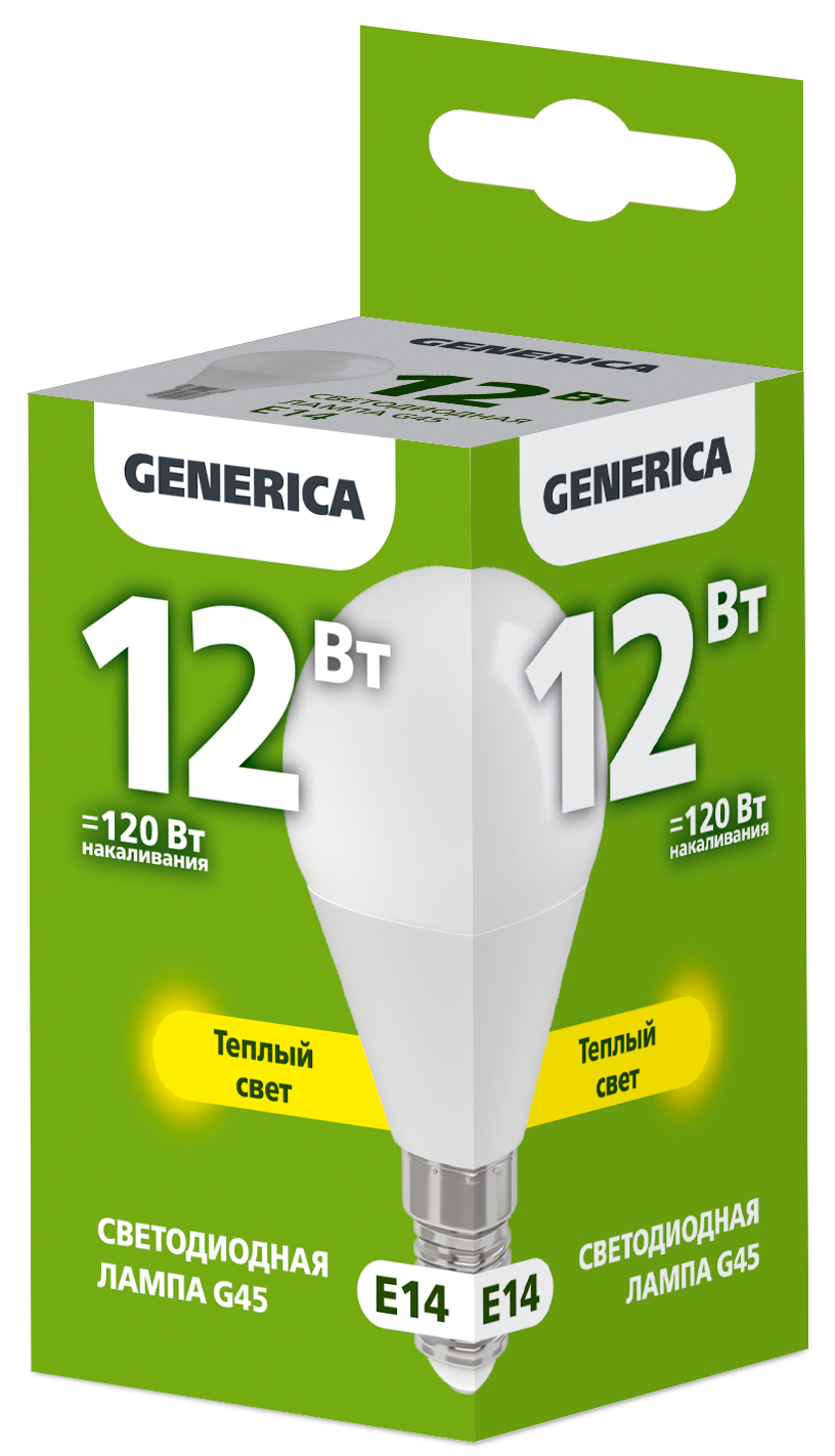 Лампа светодиодная G45 шар 12Вт 230В 3000К E14 GENERICA