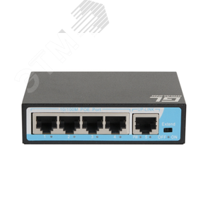 Коммутатор неуправляемый PoE 4 порта 10/100 Мб/с, 1хRJ45, 65 Вт