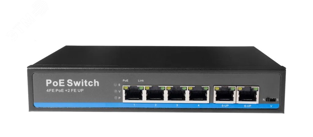 Коммутатор 4*100M+2Uplink*100M 80Вт PoEdog VLAN 250