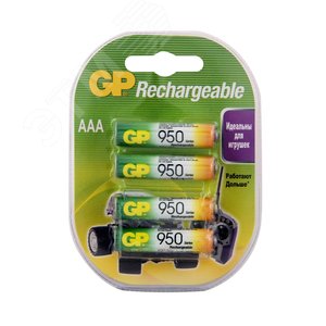 Аккумулятор перезаряжаемый GP 95AAAHC AAA, емкость 950 мАч - 4 шт. в клемшеле