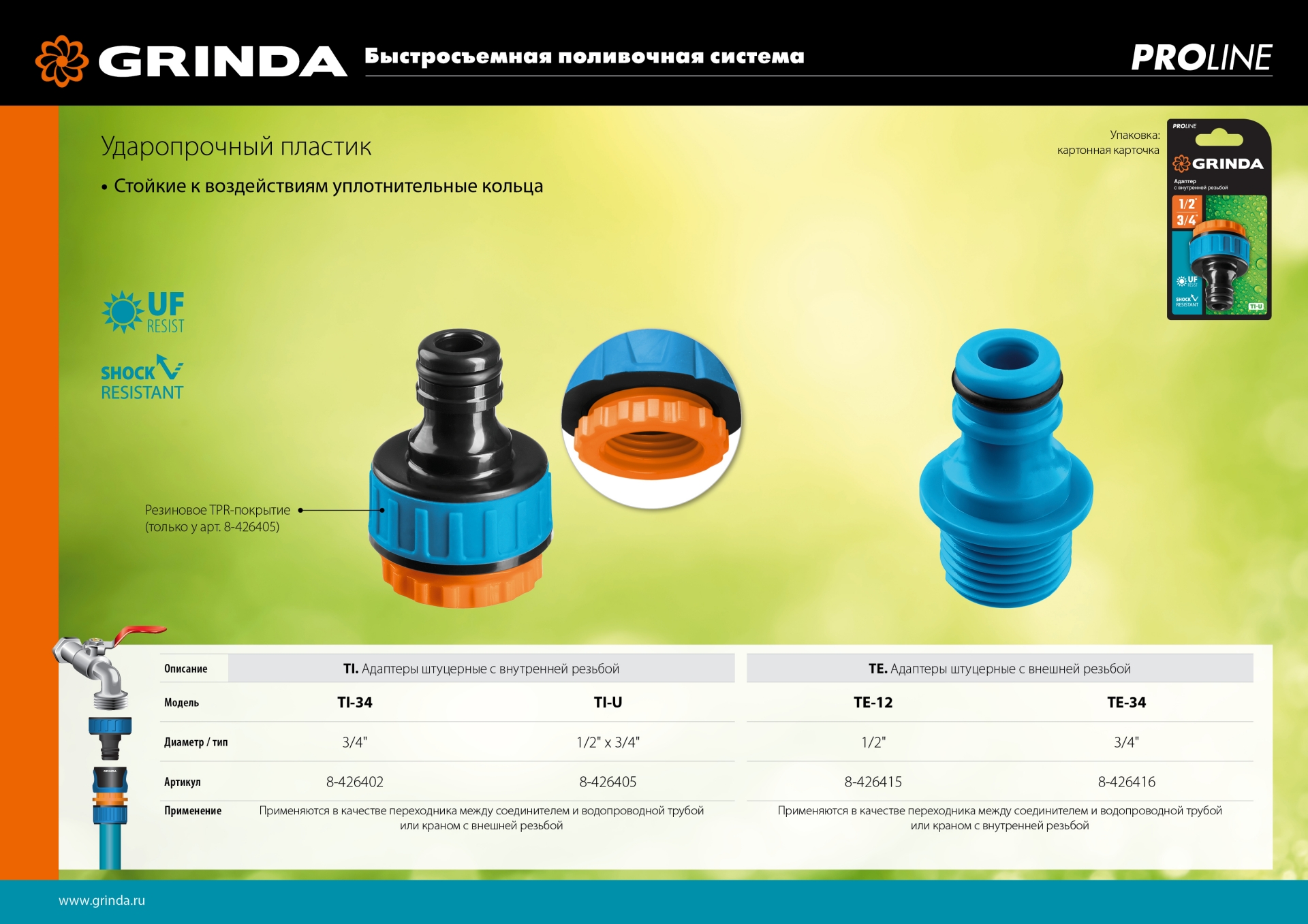 GRINDA TE-12, 1/2″, с внешней резьбой, штуцерный адаптер, PROLine (8-426415)