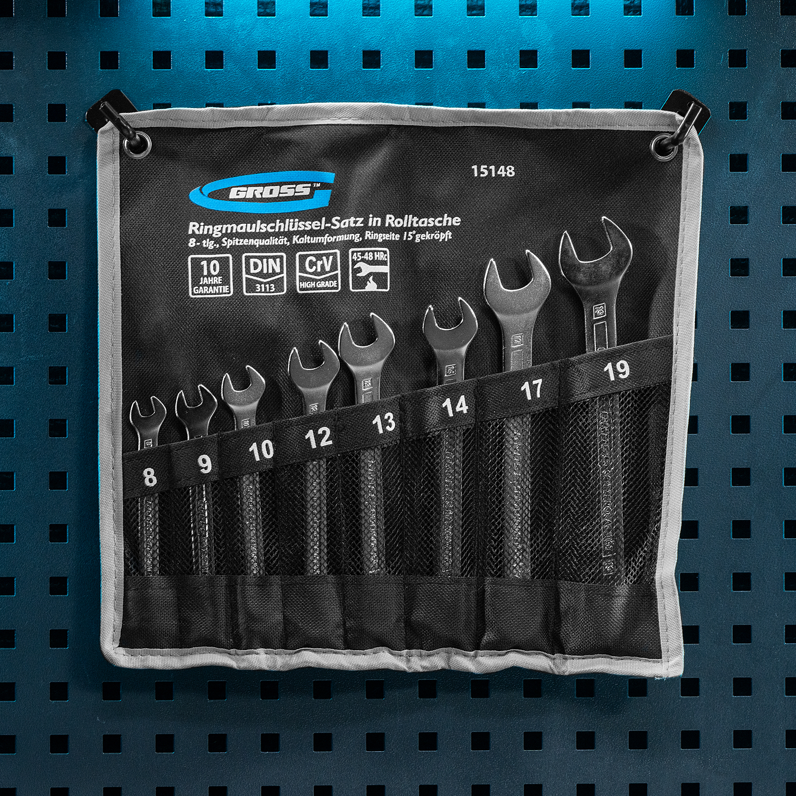 Набор ключей комбинированных 8-19 мм, 8 шт, CrV, холодный штамп Gross