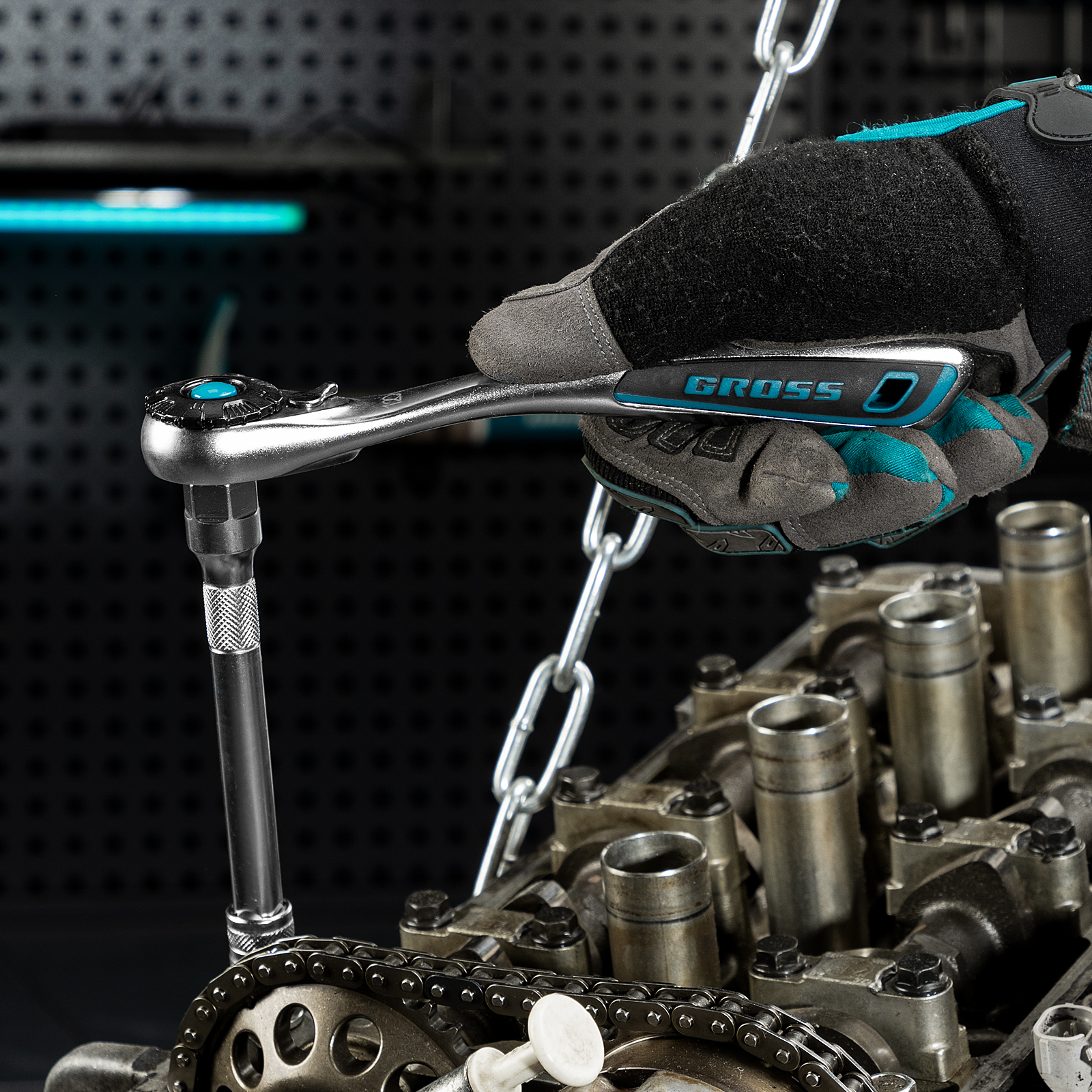 Набор торцевых головок, трещотка 120 зубьев, 3/8", CrV, 12 предметов Gross