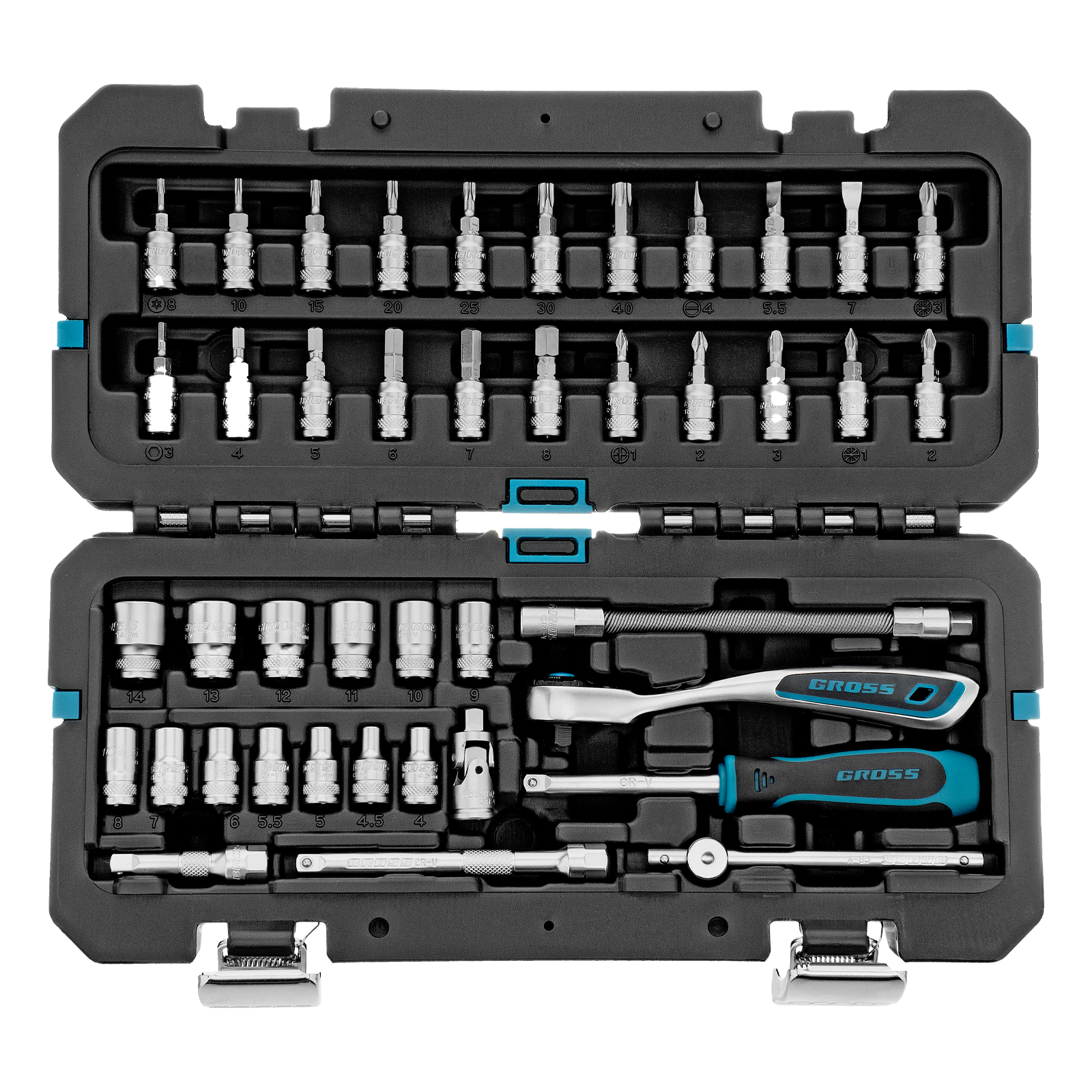 Набор инструментов, 1/4", CrV, 120 зубьев, 42 предмета Gross