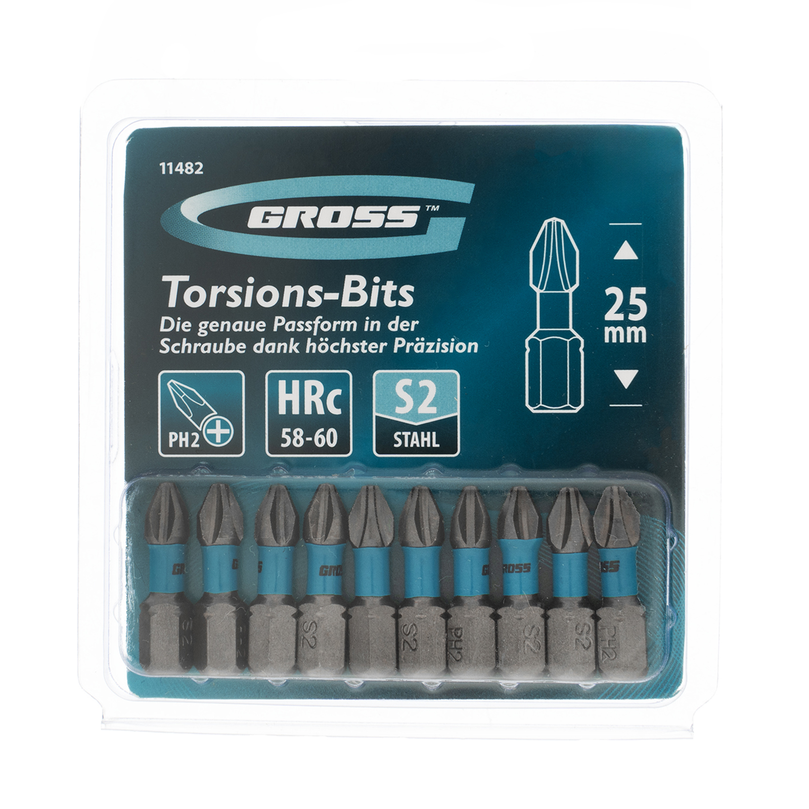 Бита торсионная PH2 x 25 мм, для ударных шуруповертов, 10 шт. Gross