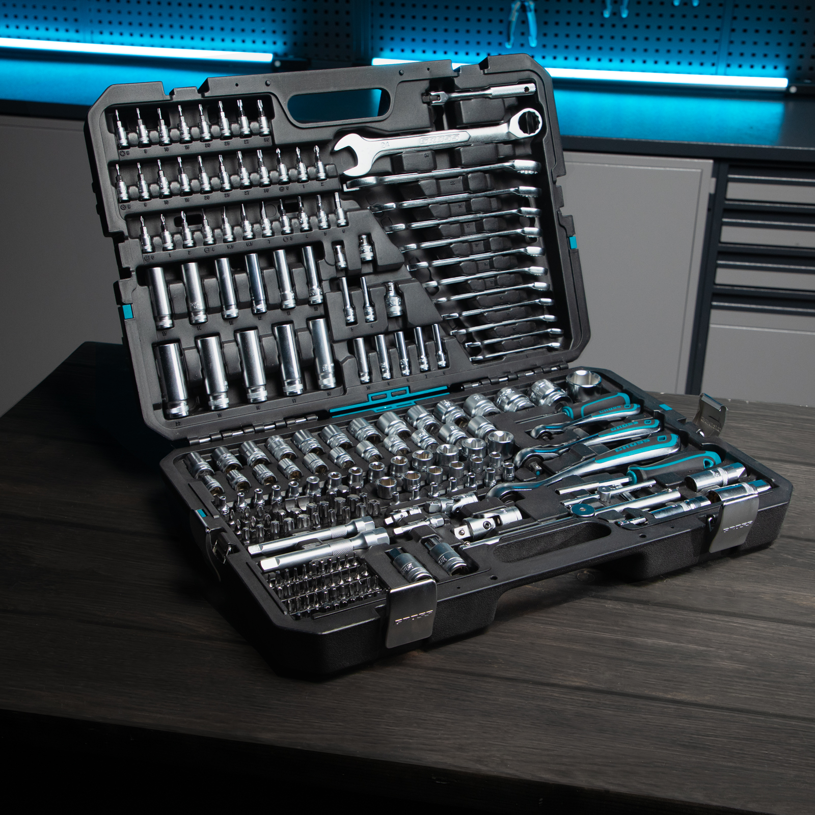 Набор инструментов, 1/2", 3/8", 1/4", CrV, 120 зубьев, 216 предметов Gross