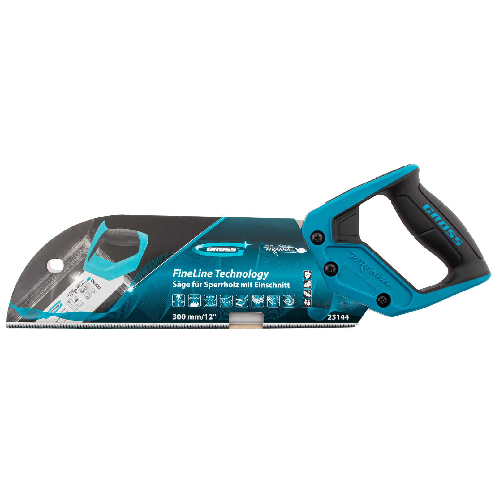 Пила для фанеры с запилом Piranha, 300 мм/12", 11-12 TPI, каленый зуб 3D, двухкомпонентная рукоятка Gross