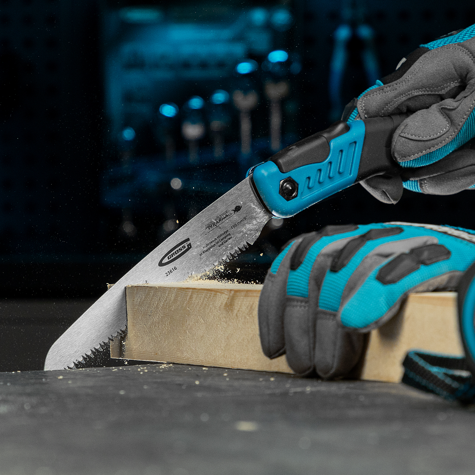 Пила по дереву Piranha, складная, для кемпинга и сада, 150 мм, 9-10 TPI, подкаленый зуб 3D, двухкомпонентная рукоятка Gross