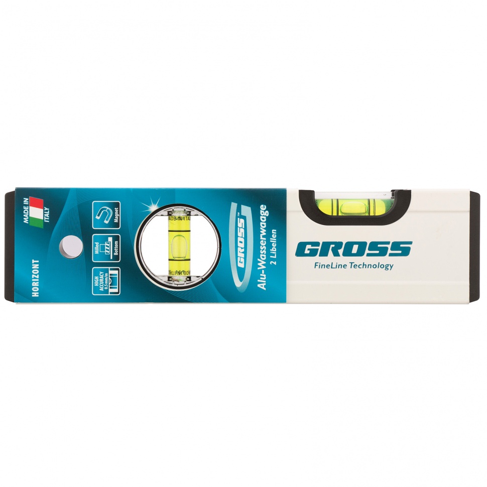 Уровень алюминиевый, 200 мм, фрезерованный, 2 глазка, магнитный Gross