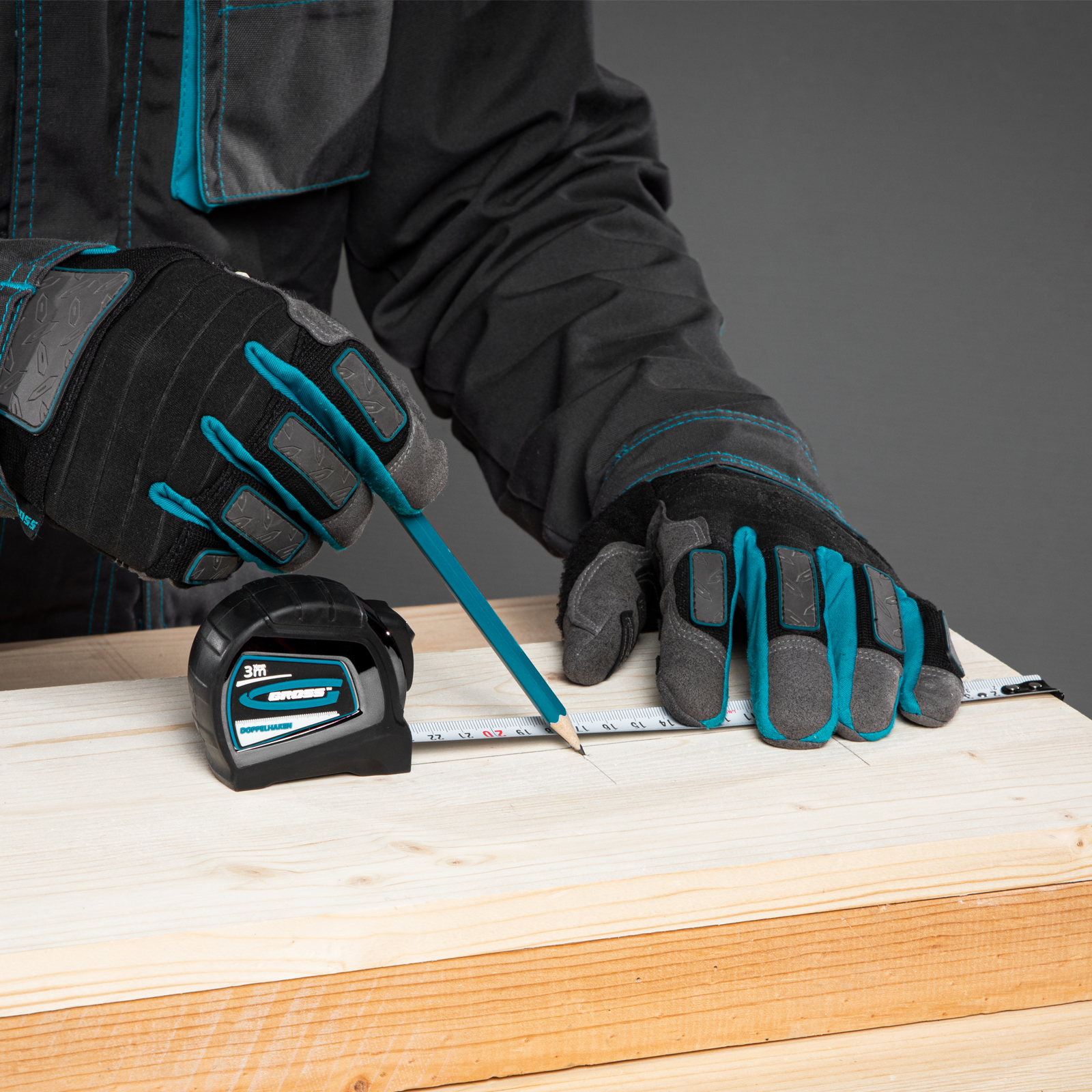 Рулетка "Doppelhaken",3 м x 16 мм,односторонний зацеп,Нейлон,двусторонняя шкала,автоматическая фиксация Gross