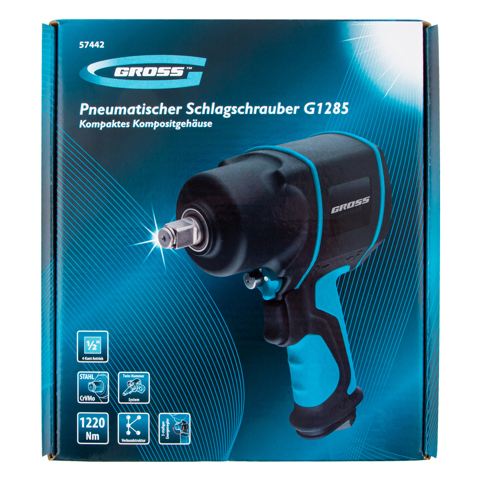 Гайковерт пневматический ударный G1285, 1/2, Twin Hammer, 1220Нм, 6500 об/мин, композитный Gross