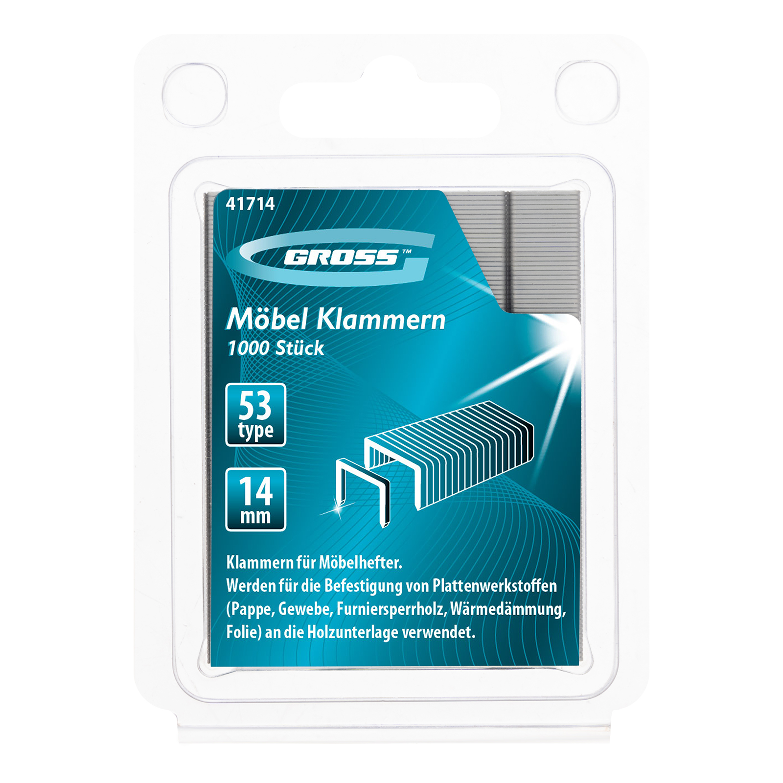 Скобы, 14 мм, для мебельного степлера, усиленные, тип 53, 1000 шт Gross