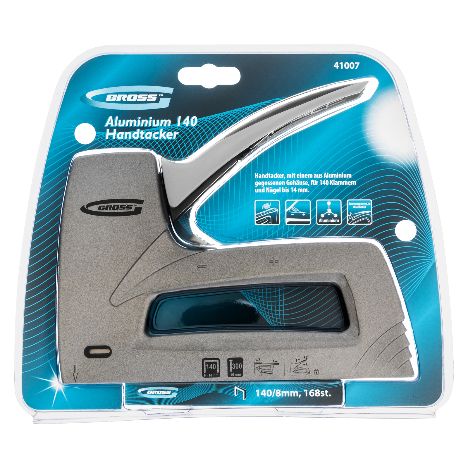 Степлер мебельный (Aluminium 140) алюминиевый корпус, регулятор удара, тип скобы 140, 300, 6-14 мм Gross