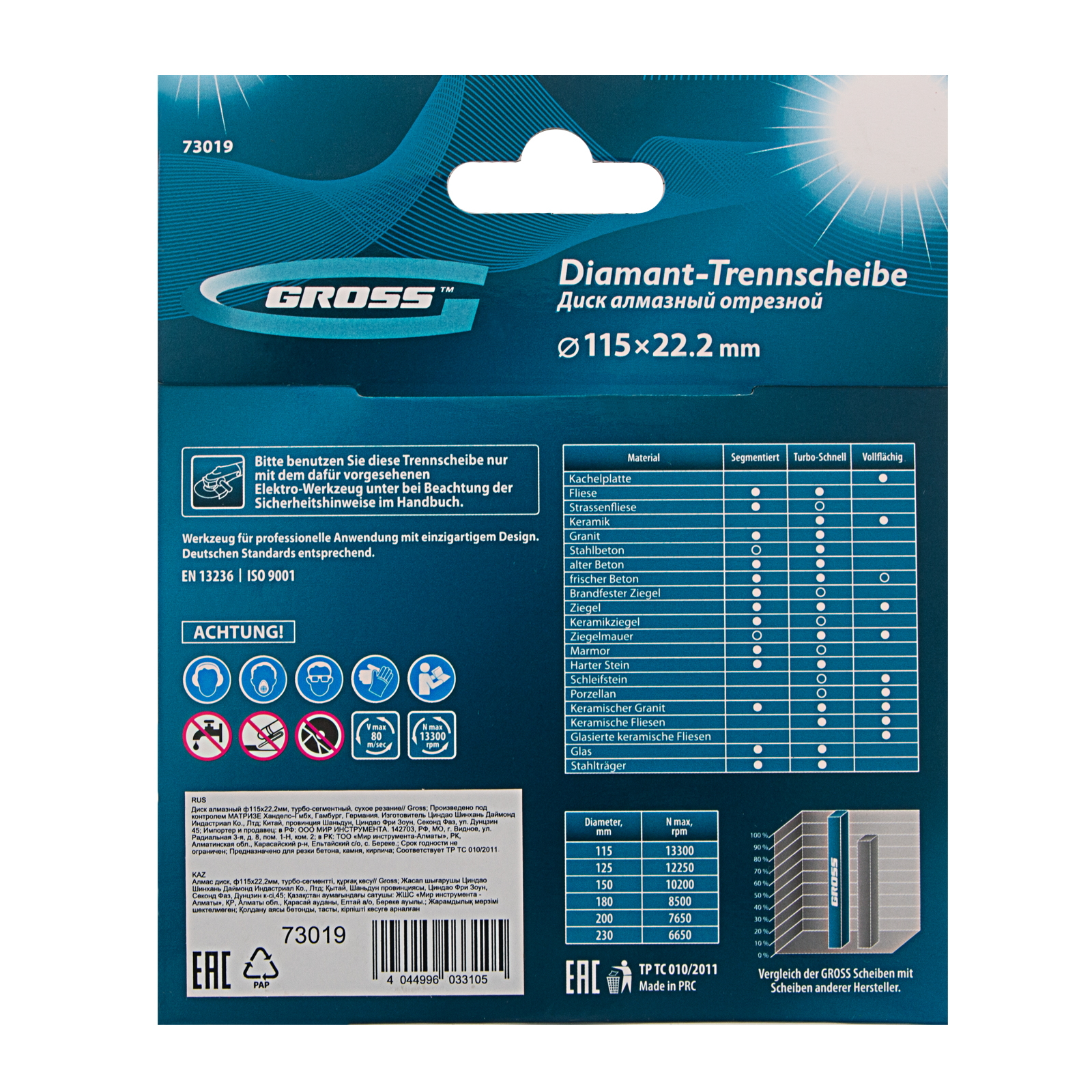 Диск алмазный, 115 х 22.2 мм, турбо-сегментный, сухая резка Gross