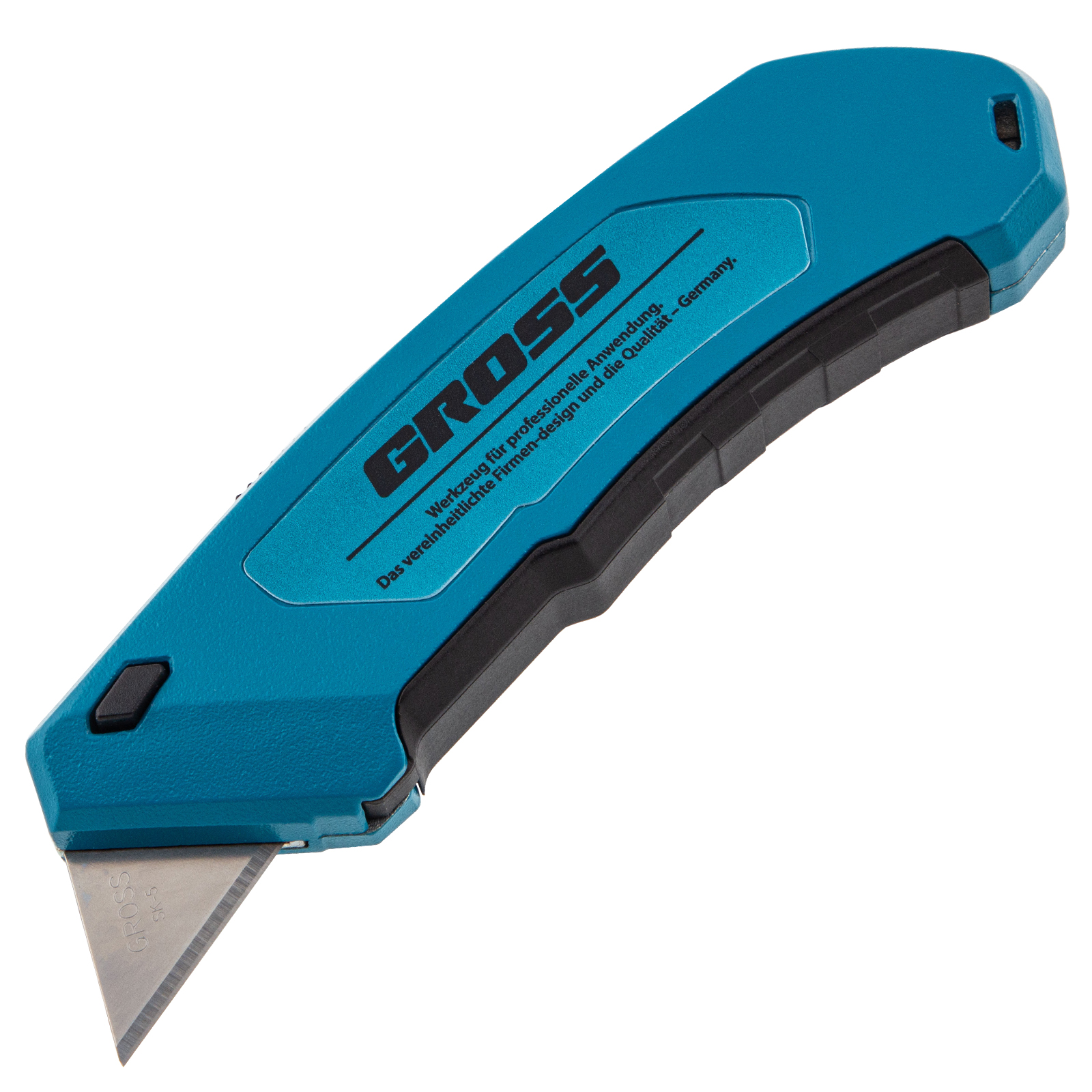 Нож, 130 мм, алюминиевый корпус, выдвижное трапециевидное лезвие 18 мм (SK-5) клипса для ремня, 4 лезвия Gross