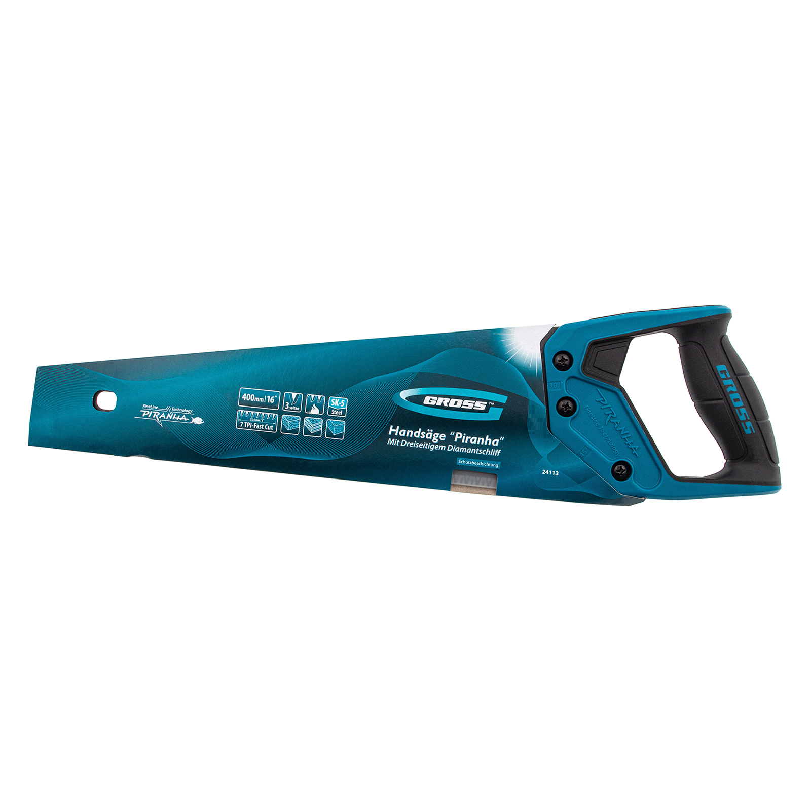 Ножовка по дереву "PIRANHA", 400 мм, 7 TPI, 3D-зуб, тефлоновое покрытие полотна, двухкомпонентная рукоятка Gross