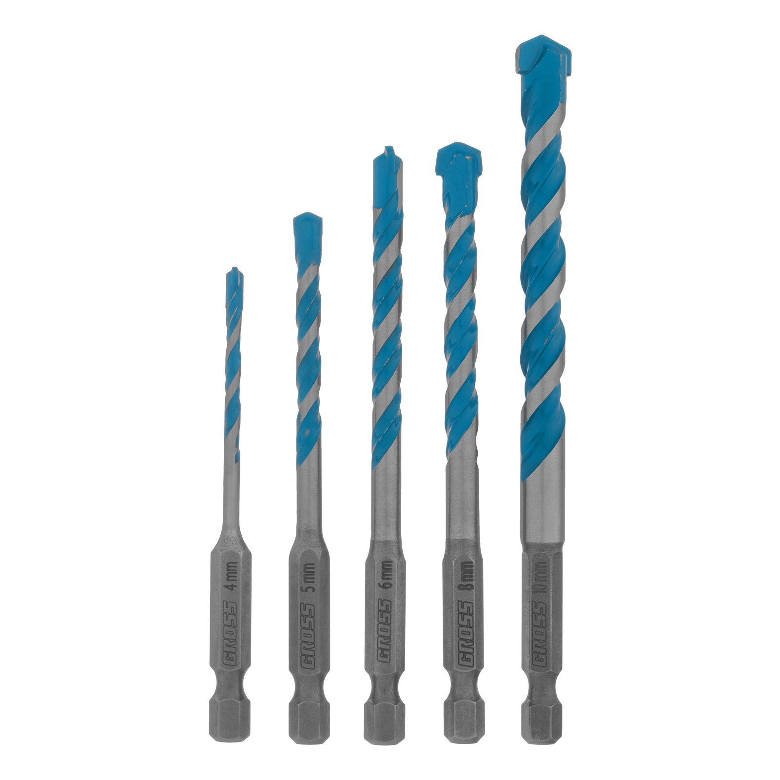 Набор сверл универсальных, Multipurpose PRO, 6-гр. хвостовик, 4-10мм, 5шт Gross