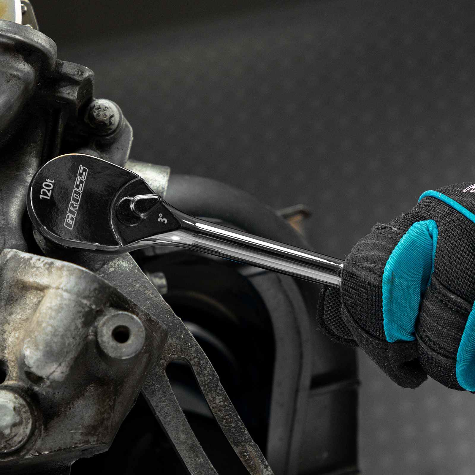 Ключ-трещотка 3/8", CrV, 120 зубьев, цельнометаллический, хром Gross