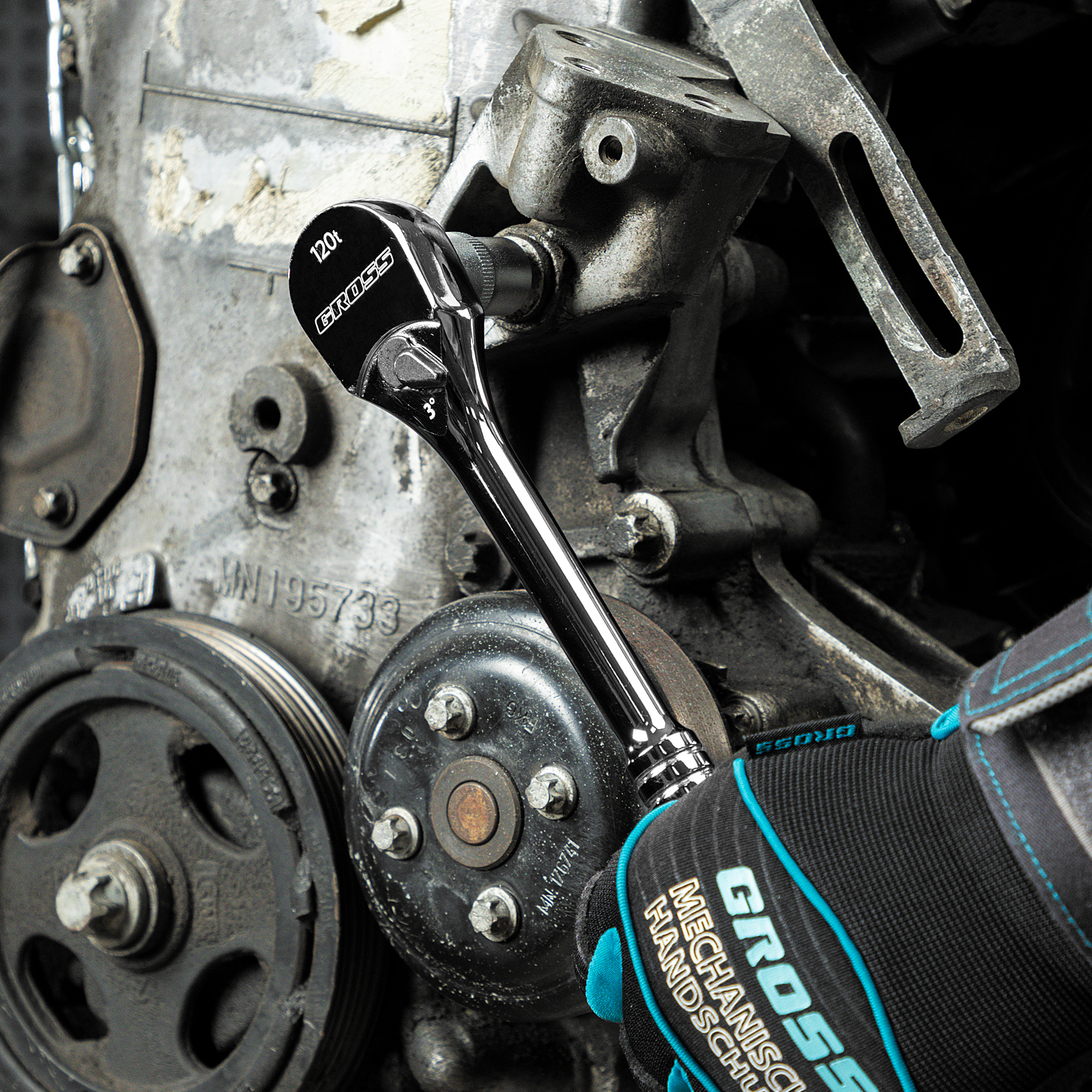 Ключ-трещотка 1/2", CrV, 120 зубьев, цельнометаллический, хром Gross