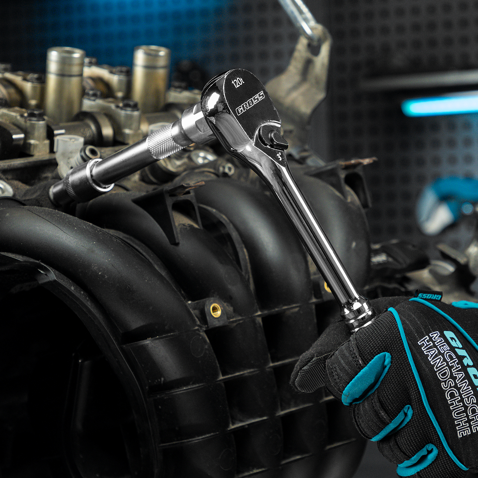 Ключ-трещотка 1/2", CrV, 120 зубьев, цельнометаллический, хром Gross