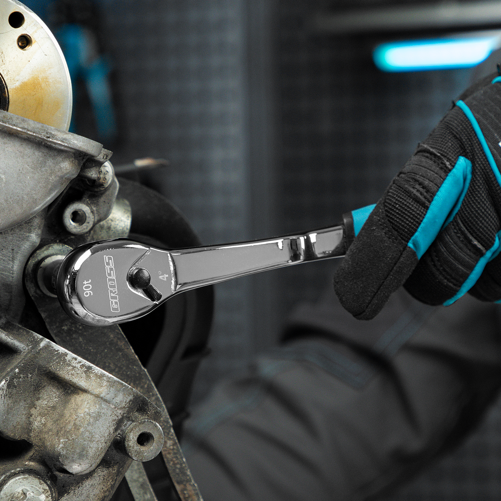 Ключ-трещотка 3/8", CrV, 90 зубьев, усиленный, хром Gross