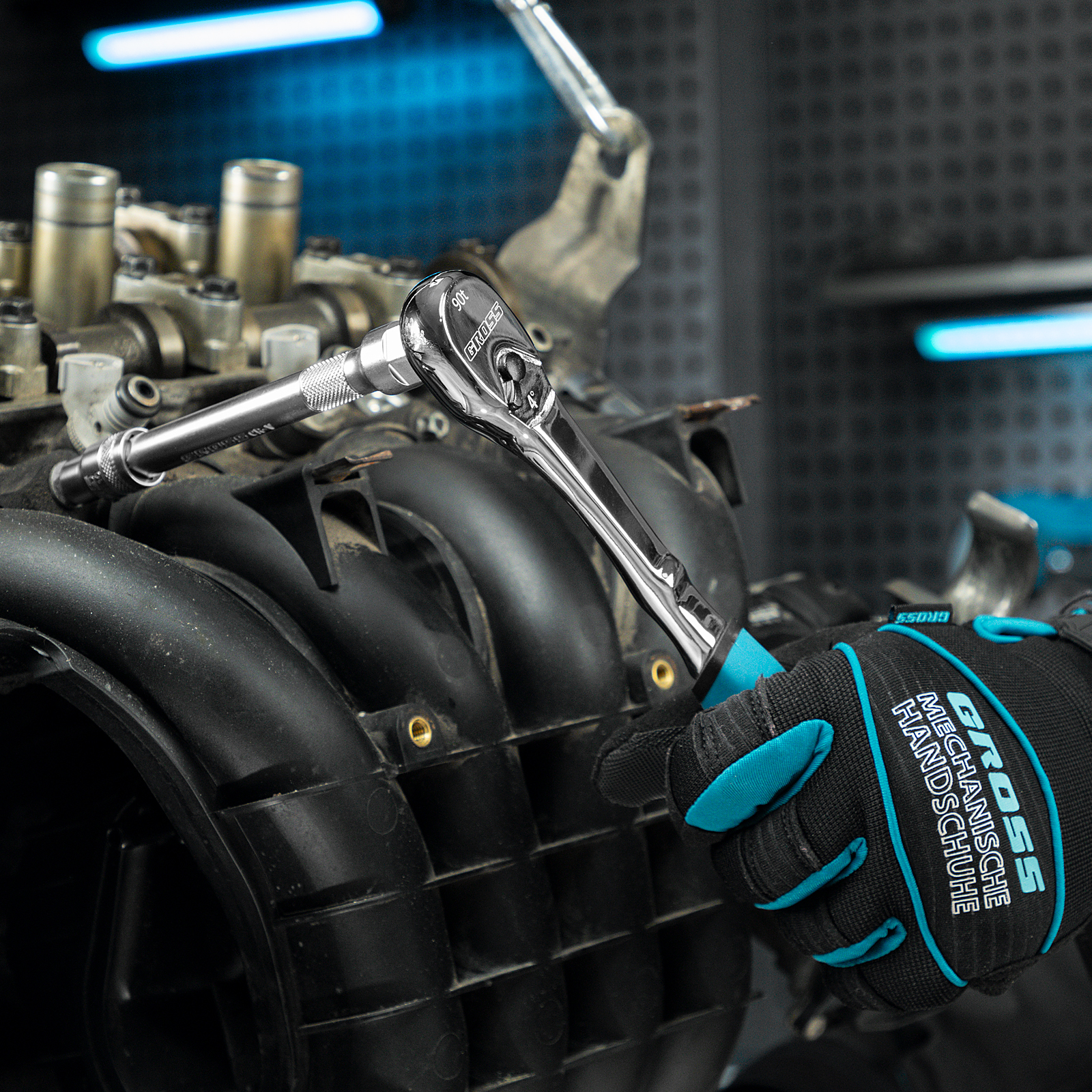 Ключ-трещотка 3/8", CrV, 90 зубьев, усиленный, хром Gross