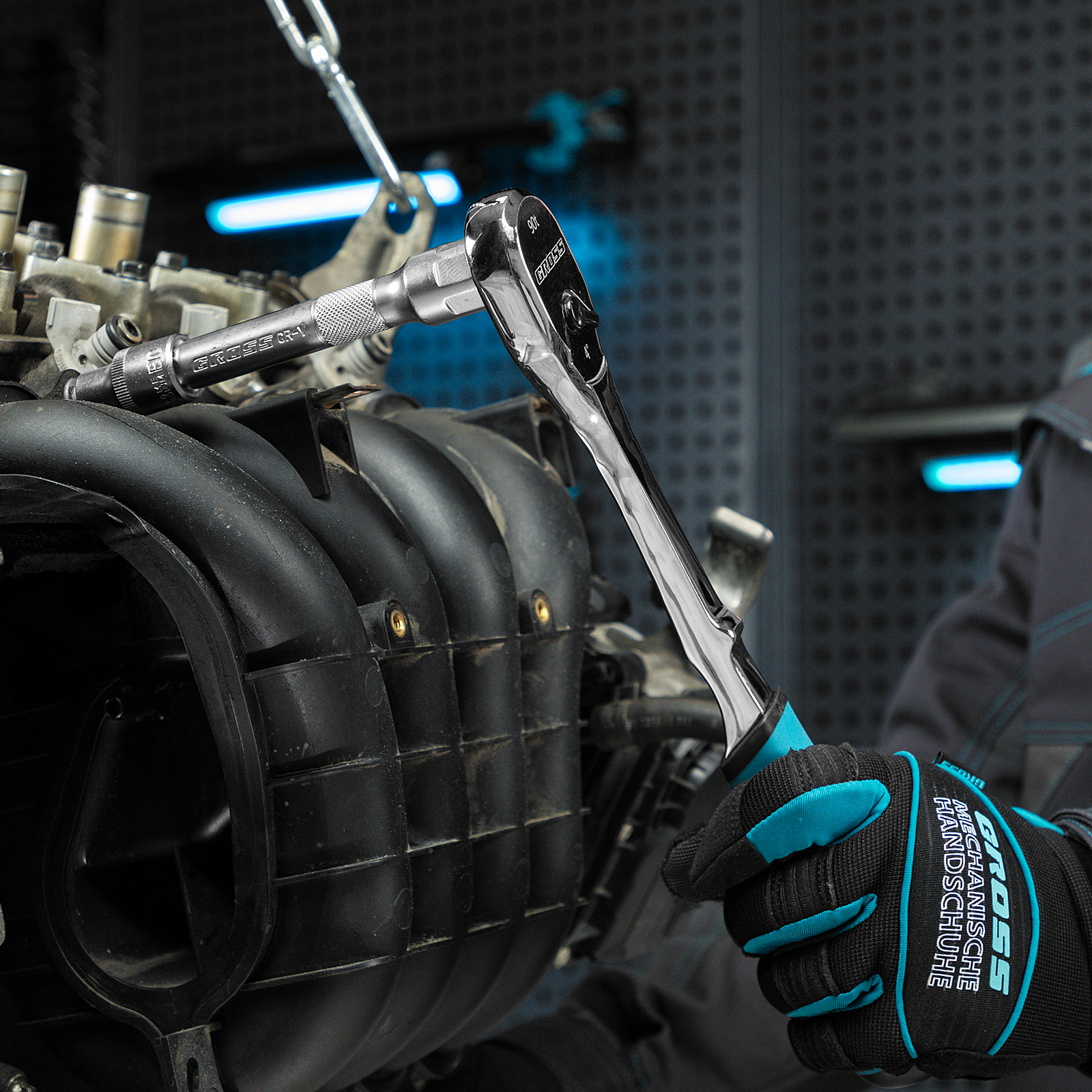 Ключ-трещотка 1/2", CrV, 90 зубьев, усиленный, хром Gross