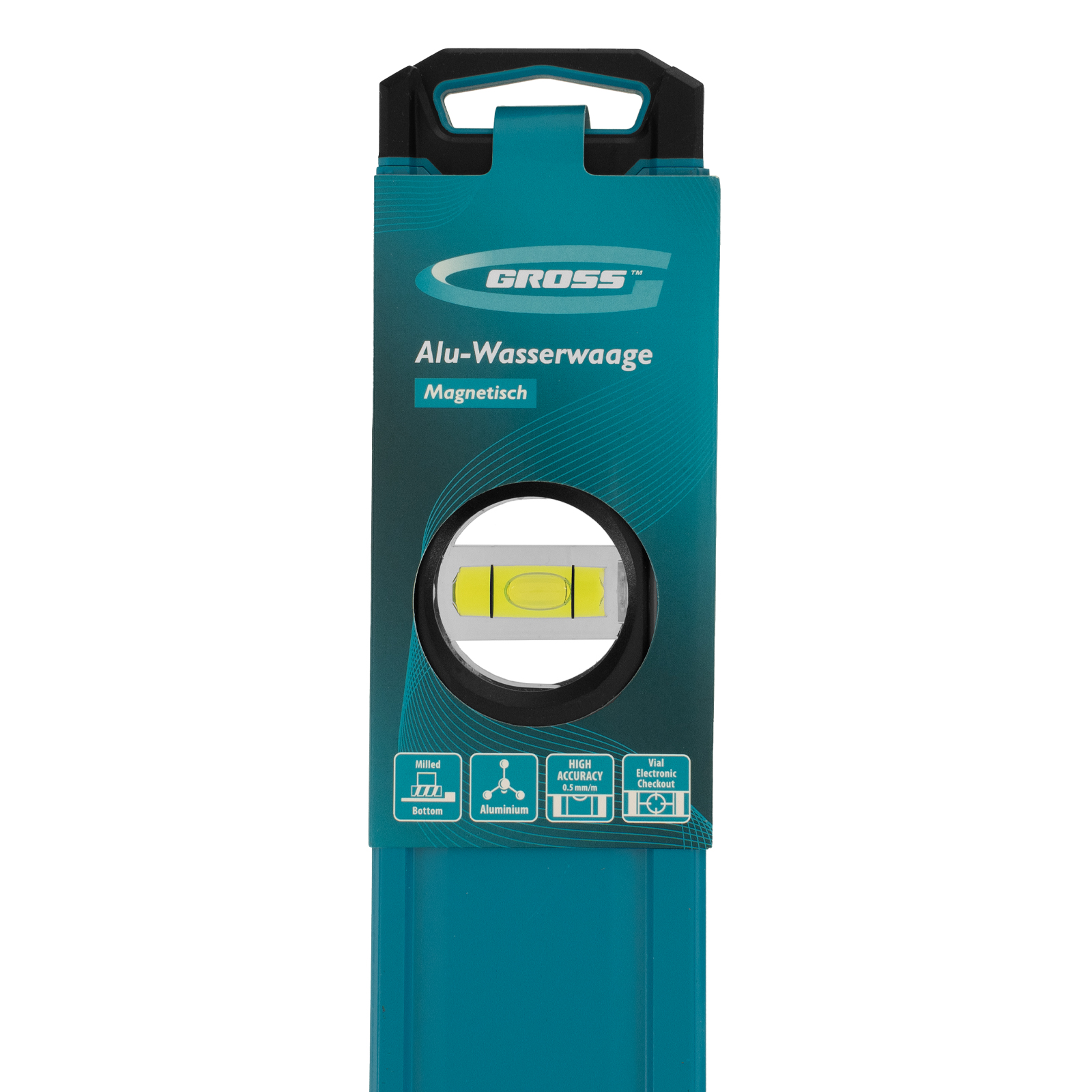 Уровень алюминиевый, магнит., фрезерованный, 2 глазка, 0,5 мм/м, 400 мм Gross