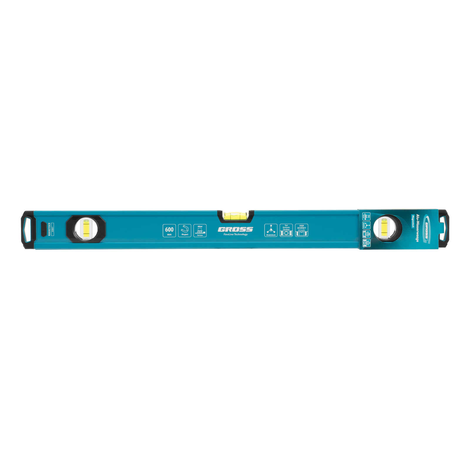 Уровень алюминиевый, магнит., фрезерованный, 3 глазка, 0,5 мм/м, 600 мм Gross