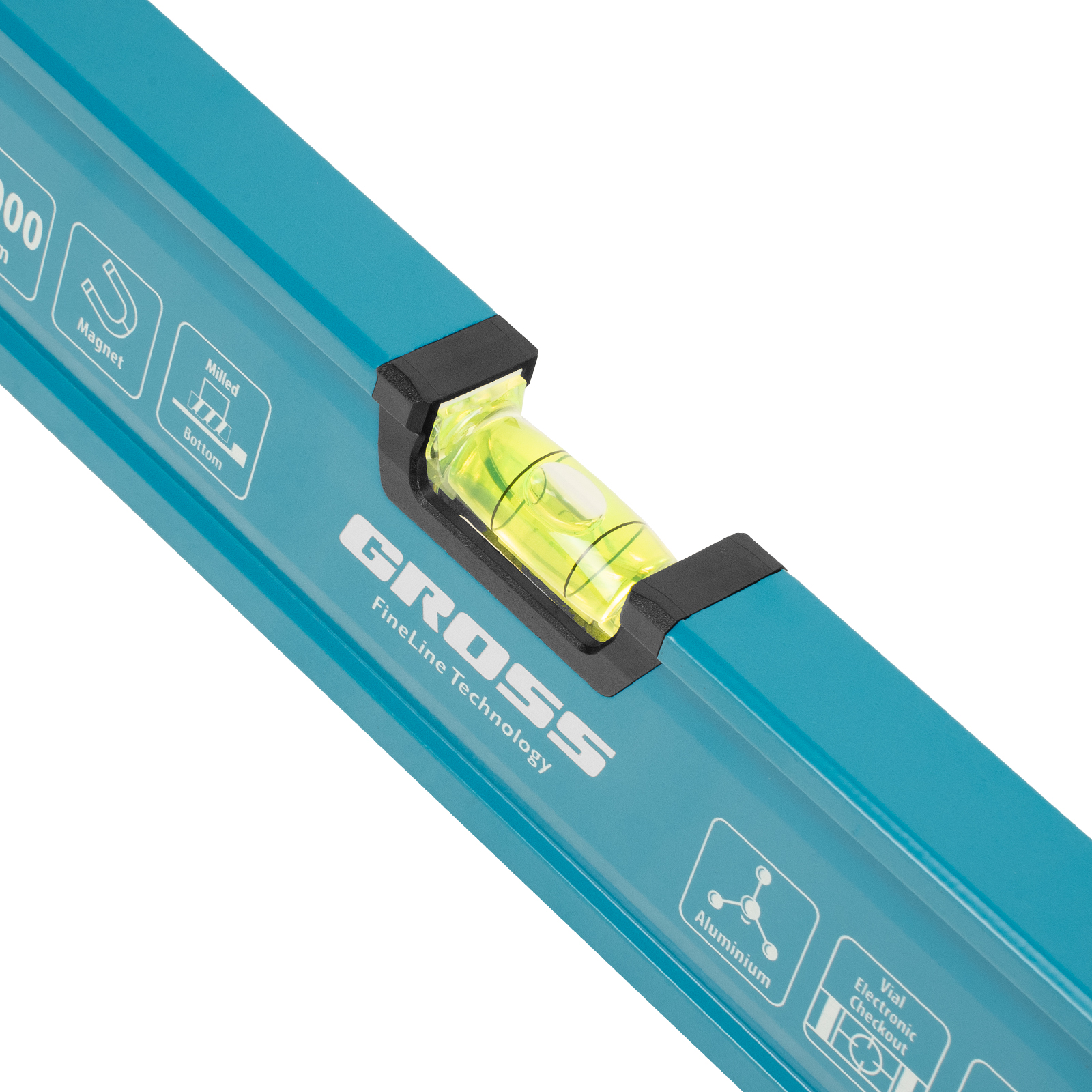 Уровень алюминиевый, магнит., фрезерованный, 3 глазка, 0,5 мм/м, 1000 мм Gross