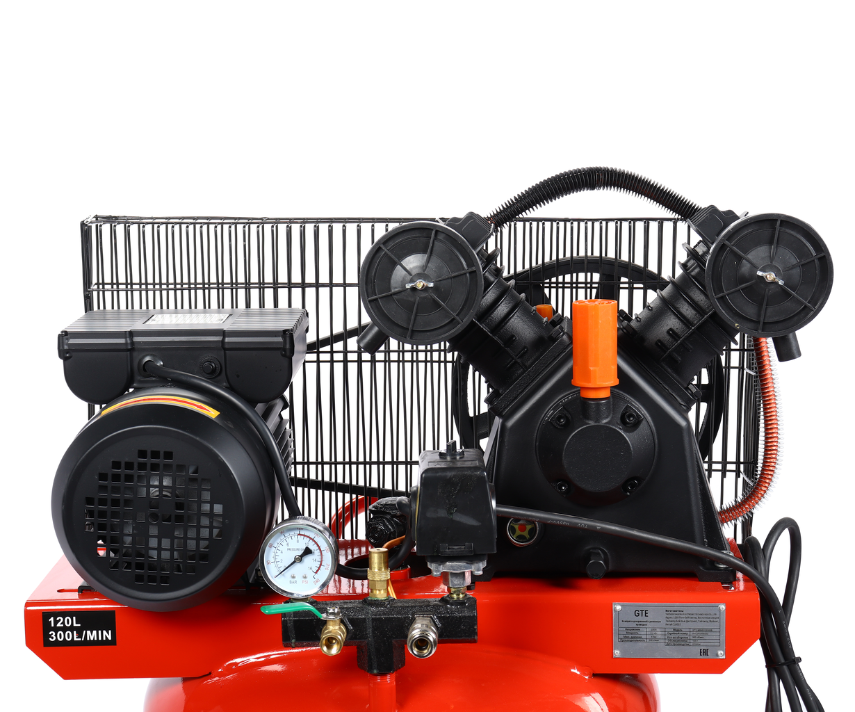 Компрессор пневматический 220В 2.2кВт 8атм. 300л/мин. ресивер-120л поршн. ремен. вертикальный GTE