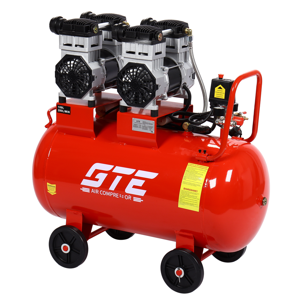 Компрессор пневматический 220В 3.0кВт 8атм. 280л/мин. ресивер-109л поршневой безмасляный GTE