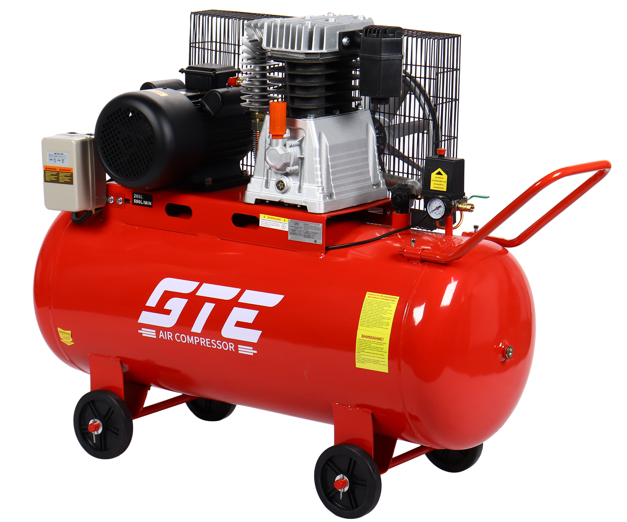 Компрессор пневматический 220В 4.0кВт 8атм. 500л/мин. ресивер-200л поршн. ремен. одноступенчатый GTE