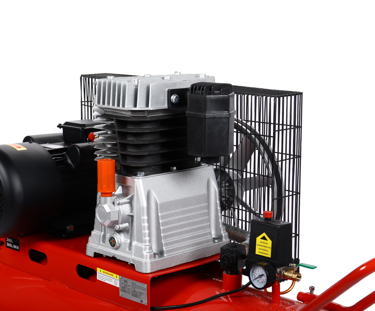 Компрессор пневматический 220В 4.0кВт 8атм. 500л/мин. ресивер-200л поршн. ремен. одноступенчатый GTE