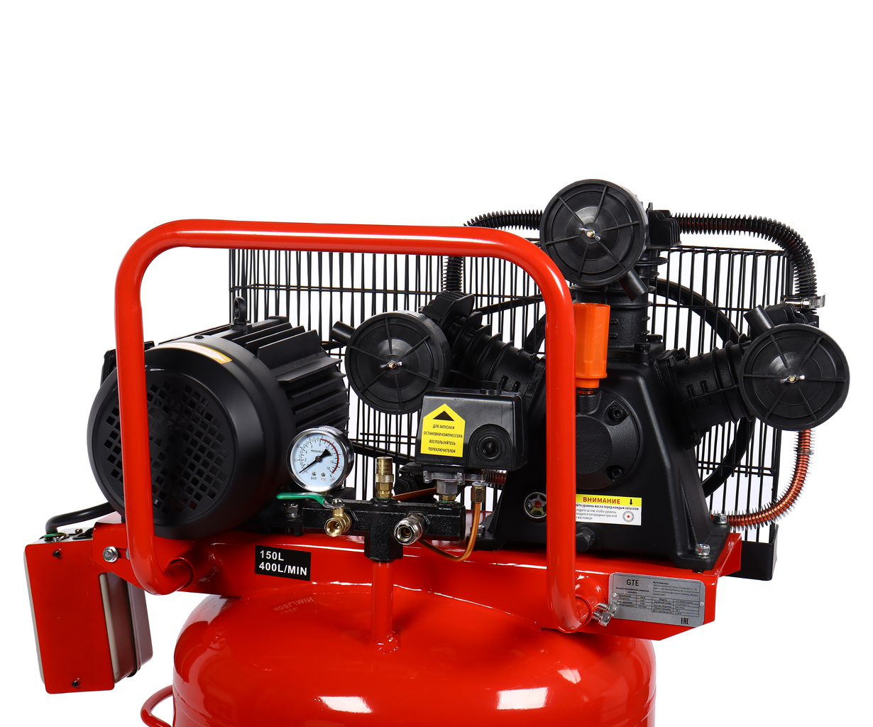 Компрессор пневматический 380В 3.0кВт 8атм. 400л/мин. ресивер-150л поршн. ремен. вертикальный GTE