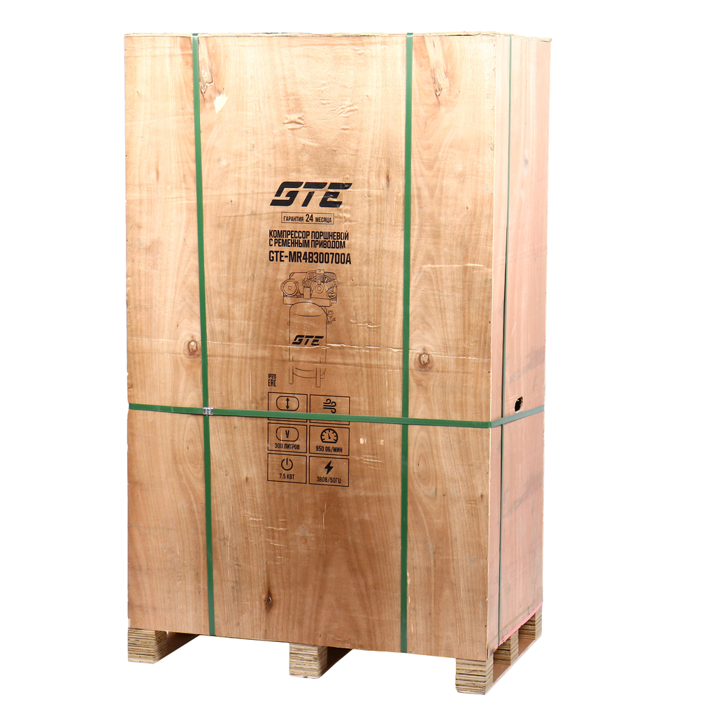 Компрессор пневматический 380В 7.5кВт 16атм. 700л/мин. ресивер-300л поршн. ременной вертикальный GTE