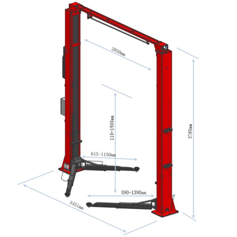Подъемник электрогидравлический 4т 110-1900мм 2-х стоечный 380В верх.синхрон. (электр. спуск) GTE