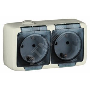 Alfa Розетка двухместная, с пылевлагозащитой, с заземляющими контактами, открытой установки, слоновая кость