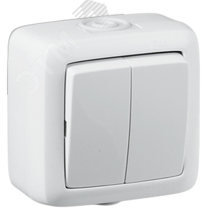 Выключатель двухклавишный наружный белый 10А IP44 10А