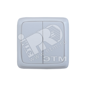 Выключатель двухклавишный наружный с изоляционной пластиной с индикацией белый 16А