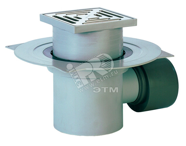 Трап горизонтальный 72.1N для подвальных помещений с решеткой из нержавеющей стали в подрамнике из ПП 150х150 мм и высотой гидрозатвора 60мм Q=1.5 л/с