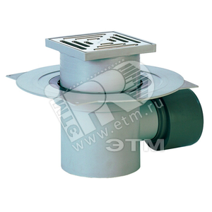 Трап горизонтальный 72.1N для подвальных помещений с решеткой из нержавеющей стали в подрамнике из ПП 150х150 мм и высотой гидрозатвора 60мм Q=1.5 л/с