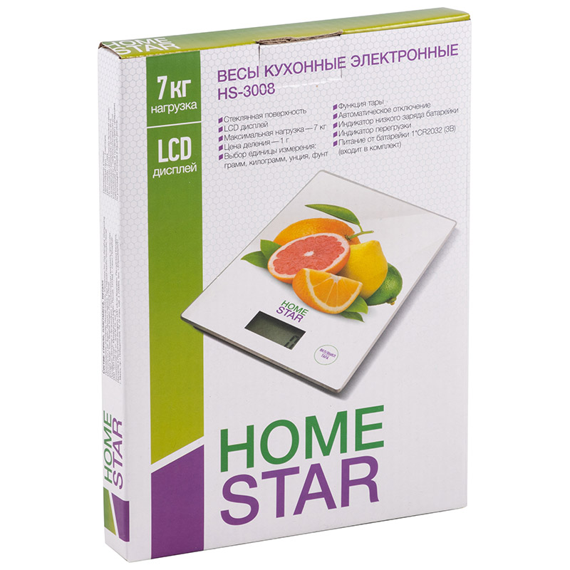 Весы кухонные электронные HS-3008 до 7 кг, рисунок ''Цитрусы''