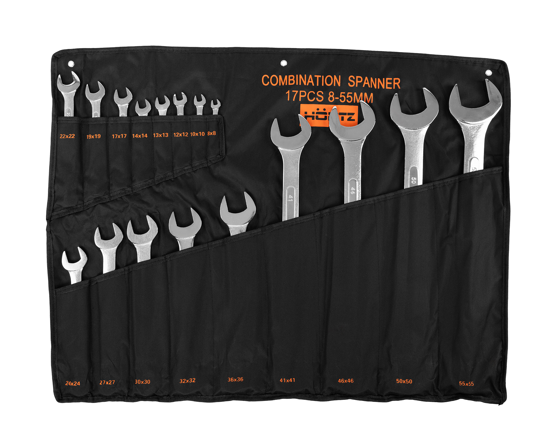 Набор ключей гаечных комбинированных 17шт. (8-55) хромирование HORTZ