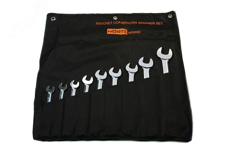 Набор ключей комбинированных трещоточных 9 шт. (8-22) хромирование HORTZ
