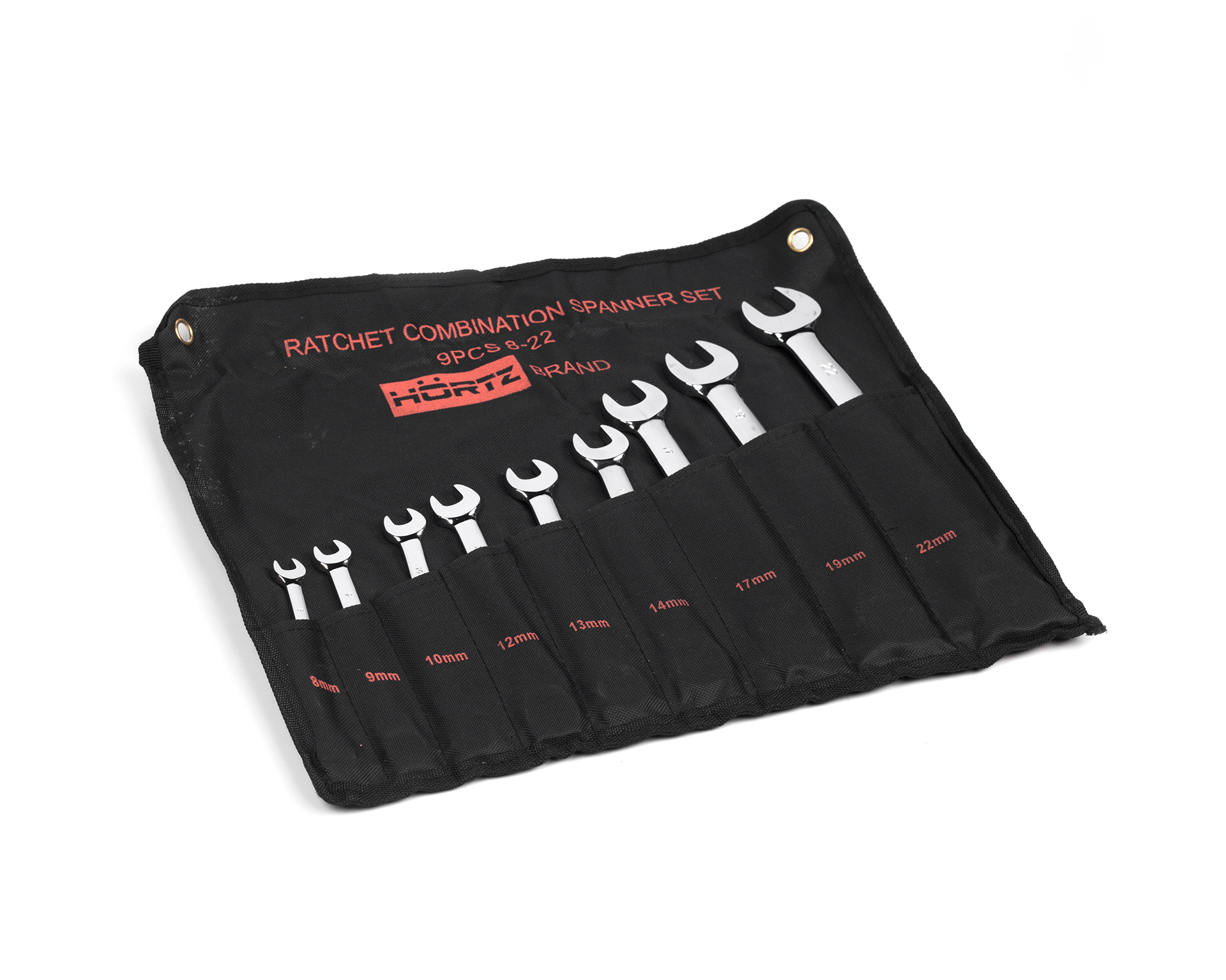 Набор ключей комбинированных трещоточных 9 шт. (8-22) хромирование HORTZ