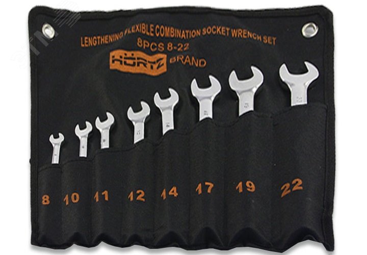 Набор ключей комбинированных торцевых шарнирных удлиненных 8 (8-22) хром HORTZ